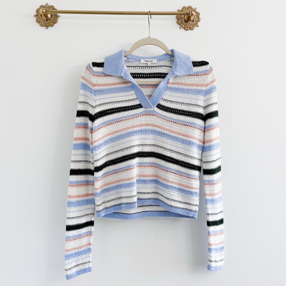 Madewell Stripe Johnny Collar Sweater Small